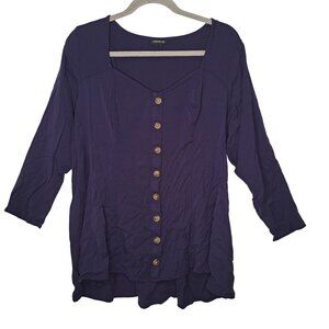 Torrid Navy Blue Button Down 3/4 Length Sleeve Top Plus Size 1